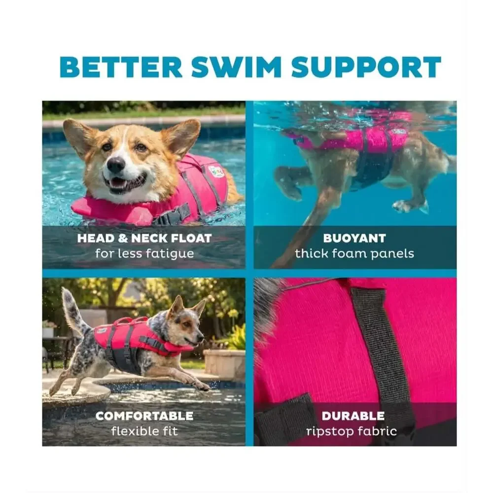 Outward Hound Pink Dog Life Jacket Size M Adjustable Girth & Neck Handles